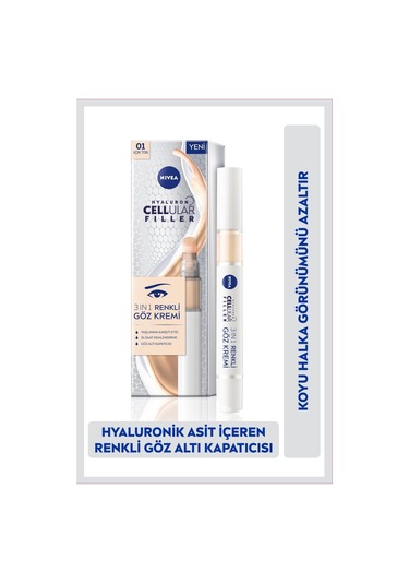 Hyaluron Cellular Filler Renkli Göz Bakım Kremi 15ml, Açık Ton, Göz Altı Kapatıcısı, Nemlendirici