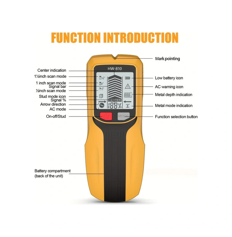 Willowhaven Gri Çok Fonksiyonlu El Tipi Metal Dedektörü - Duvarda Kablo Kiriş Arama Ölçüm Cihazı
