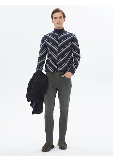 Kip Haki Slim Fit Denim Pamuk Karışımlı Pantolon Çok Renkli