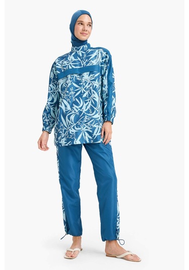 DeFacto Regular Fit Su İtici 3'lü Desenli Burkini Tesettür Mayo Takım E7996AX25HSBE376