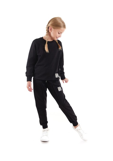 Ahengim Kız Çocuk Back To School Pamuklu Trend Eşofman Takımı Ak2529 Siyah