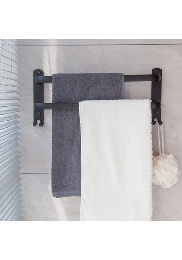 Teltree Banyo Duvar Rakımı - 40cm Çift Çubuklu, Su Geçirmez Uzay Alyuminyum, 10kg Yük Taşıma, Delme Yok Kurulum, Taze/ Mutfak/ Balkon Uygun Siyah