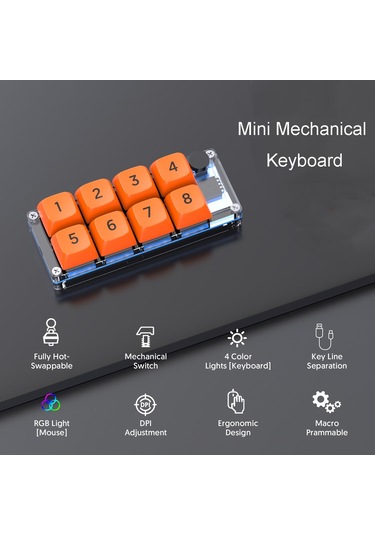 Mkespn Kısım Makro Tanımlı Kablosuz Küçük Klavye Tek Eliyle Oyun Klavyesi Saydam