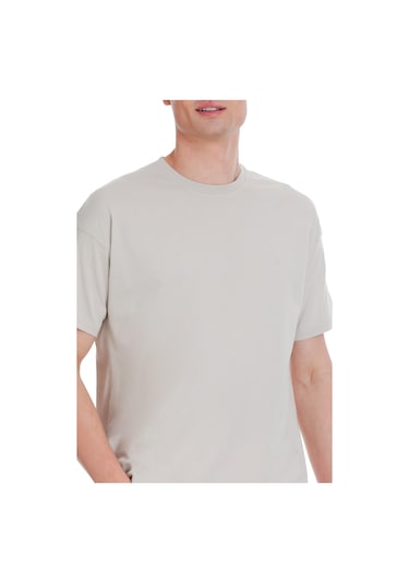 Hatemoğlu Taş Regular Fit 100% Pamuk Bisiklet Yaka Oversize Tişört 1995332 Taş