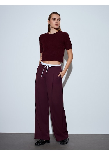 Dilvin 72240 Çift Belli Geniş Pantolon-bordo Bordo