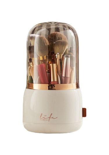 Teltree Pratik Döner Makyaj Fırçası Saklama Kabı - Toz Geçirmez Ve Şık Tasarım Beyaz