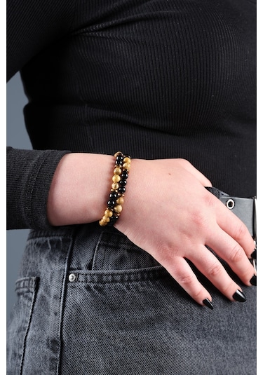 Ssilhoutte Doğaltaş Sertifikalı Çift Doğal Taş Kadın Erkek Bileklik Kombin Onix Taşı Jasper Hematit Hediye Bileklik Çok Renkli