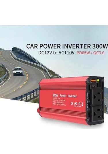 Besthome1 300w Araç İnvertörü: 12v'den 110v'ye Hızlı Şarj, Pd65w & Qc3.0 Usb Çıkışlı Kırmızı Alüminyum Model