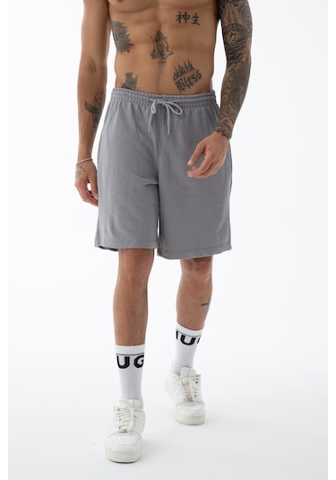 Erkek Füme Yüksek Kalite Relax-fit Rahat Kesim %100 Pamuk Bağcıklı Siyah Düz Basic Şort Füme