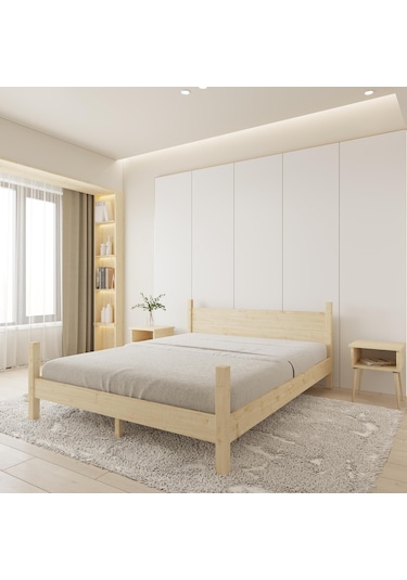 Mirage Model Vernikli Çam Ahşap Karyola Ve İki Komodin Set-207 100 x 200