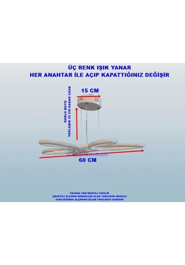 Dmr Lotus Çiçek Sarkıt Led Avize Beyaz Kasa Üç Renk 6500k/4000k/3000k Beyaz Ilık/bbeyaz/sarı Günış Çok Renkli