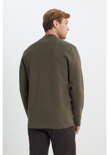 AC&Co / Altınyıldız Classics  Erkek Hakı Standart Fit Normal Kesim Kolej Yaka Cepli Triko Hırka Hakı Haki