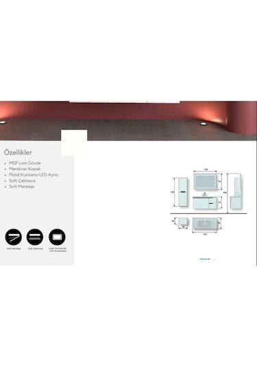 Evros Selçuk Banyo Dolabı 100 Cm Boy Dolabı Dahil Beyaz