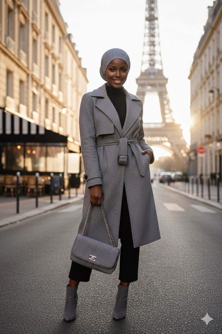 Topuzlu Brokar Gri Hazır Türban Tesettür Bone Gri