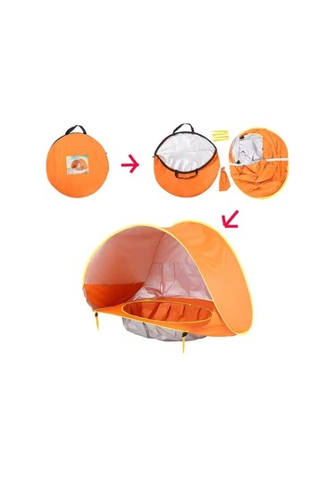 Bebek Havuzlu Plaj Çadırı, 50+ Upf Uv Korumalı Su Geçirmez Çocuk Çadırı Turuncu Turuncu