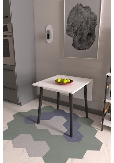 Vilinze Avanos Mdf Katlanır Ahşap Mutfak Masası - 70x80 Cm Beyaz Siyah