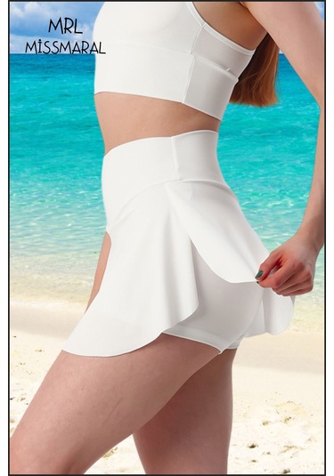 Mini Şort Etek Görünümü Etek Içi Şortlu Cepli Spor Tasarım Tenis Deniz Havuz Fitness Ekru 1107 Ekru