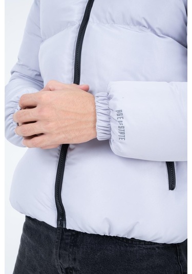 Erkek Reglan Kol Dik Yaka Age Of State Baskılı Mont Gümüş