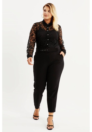 Cep Detaylı Kemerli Klasik Pantolon - Siyah