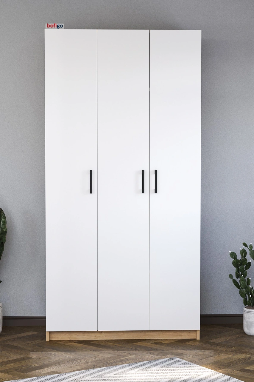 3 Kapaklı 8 Raflı Gardırop Elbise Dolabı 3 Kapaklı Gardırop Smyrna Safir Meşe Beyaz Safir Meşe