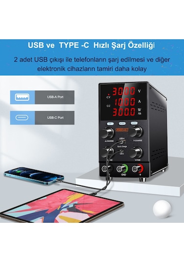 Şarj Fonksiyonlu 30v/10a Ayarlı Dc Güç Kaynağı Voltaj Regülatörü