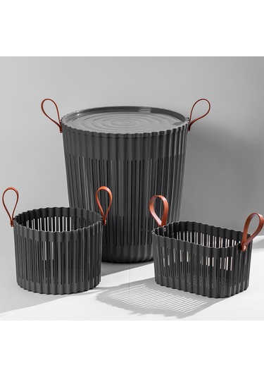 Porsima 4314 Antrasit 3'lü Sepet Seti Banyo Mutfak Organizeri
