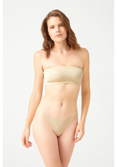 Bej Straplez Crop Top Büstiyer Bej