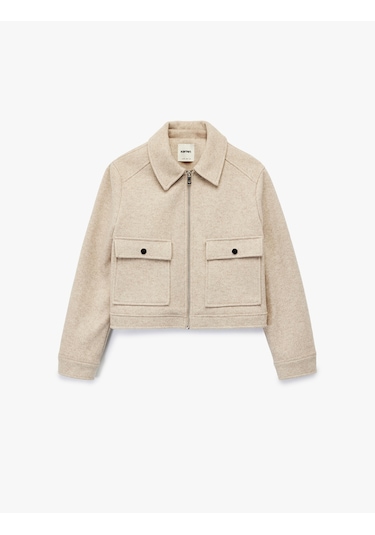 Koton Cepli Uzun Kollu Fermuarlı Crop Kaşe Mont Vizon 6wak20184ew VIZON