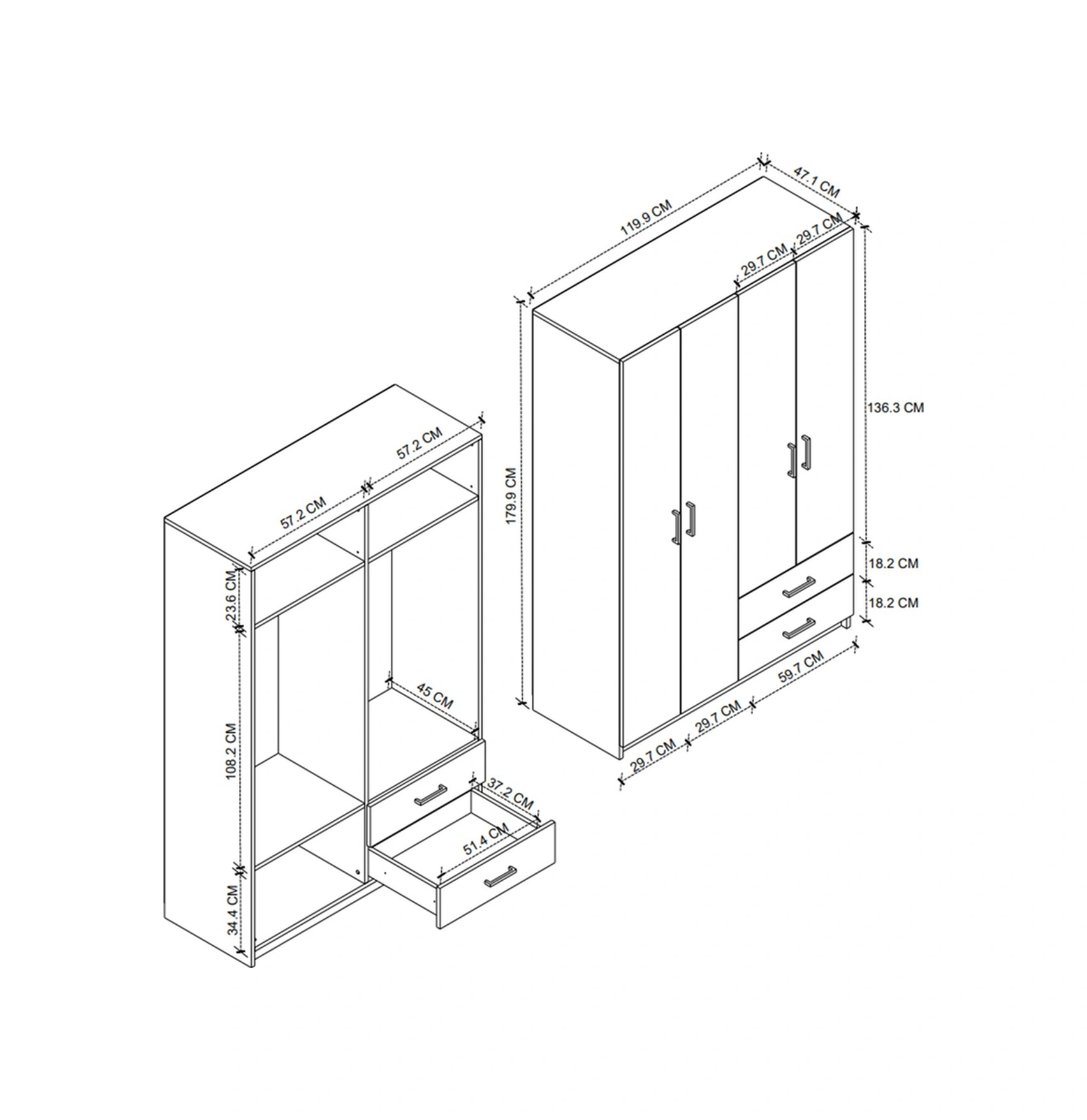 4 Kapaklı 2 Çekmeceli 5 Raflı Gardırop Elbise Dolabı 4 Kapaklı Gardırop Smyrna Safir Meşe Beyaz Safir Meşe