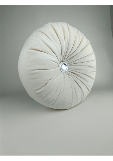 Mrs.gugar Lux Kadife Yuvarlak Taşlı Yastık Krem