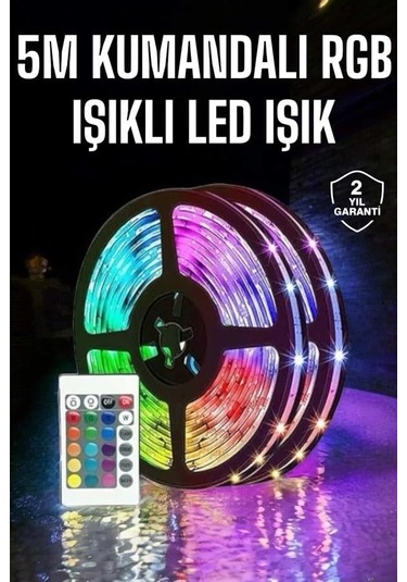 Bfs 5 Metre Şerit Led Rgb Işıklı Kumandalı Güç Adaptörü Her Ortama Uygun Çok Renkli