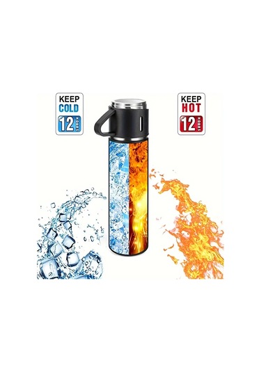 Paslanmaz Çelik Vakumlu Termos Seti, İzole Termos Bardak 500ml/16.9oz, Çift Duvarlı Vakumlu İzole Şişe, İş, Ofis, Okul İçin - Sıcak Ve Soğuk İçecekler Gri