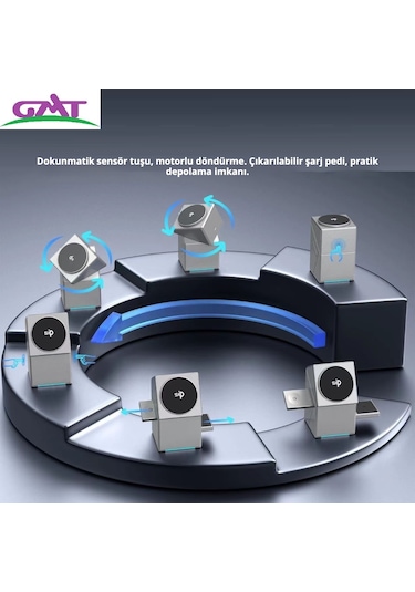 Qi2 15w Manyetik Kablosuz Şarj Cihazı, Döner Başlıklı 3'ü 1 Arada Masaüstü Standı Gri