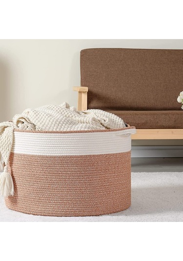 Shahbaz Özel Pamuklu Jüt Battaniye Sepeti Hasır Oyuncak Sepeti Jüt Çamaşır Sepeti 40-30 Hasır