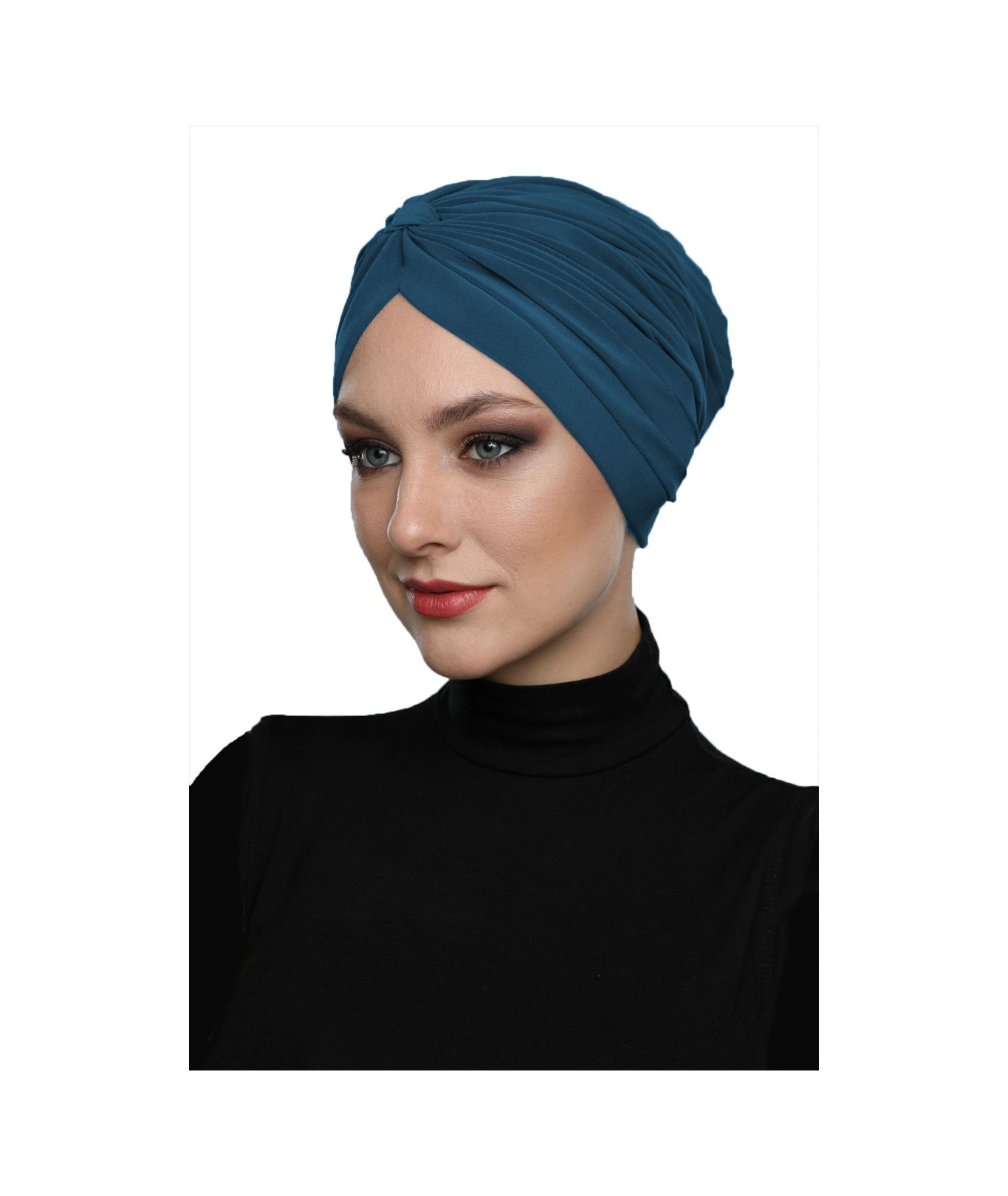 Çapraz Bantlı Petrol Hazır Türban Tesettür Havuz Bonesi Petrol