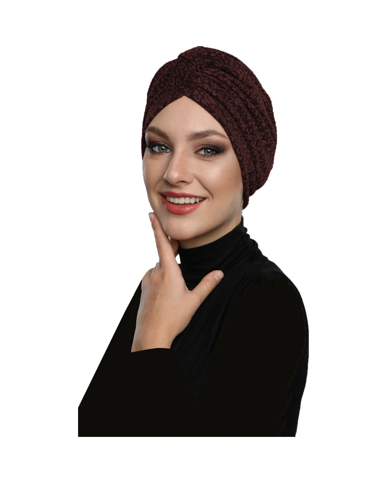 Brokar Bantlı Kahverengi Astarlı Hazır Türban Tesettür Bone Kahve