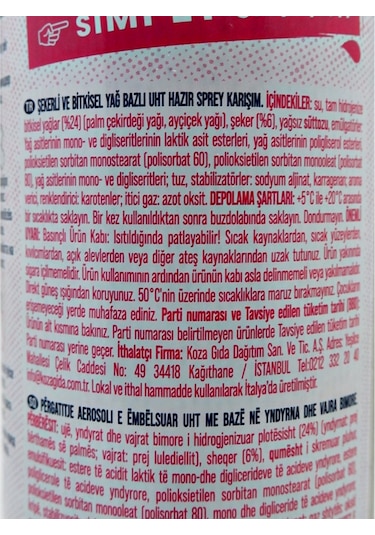 Hulala Şekerli Yağlı Sprey Krem Şanti̇ 250 G
