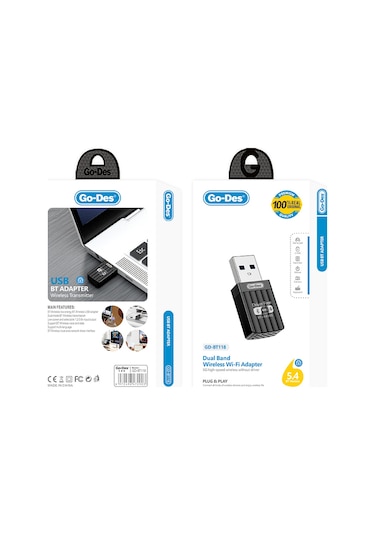 Go Des Gd-bt118 Çift Band Wifi - Bluetooth Usb Adaptör Siyah