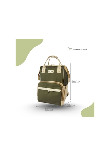 Vegmann Tender Impertex Kumaş Anne Bebek Bakım Sırt Çantası Biberon Termos Gözlü Haki-bej Haki-bej Bej - Haki