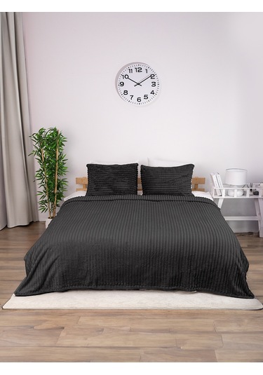 Linda 3 Parça Çift Kişilik Battaniye Seti - Antrasit