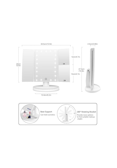 Valkyrie Led Işıklı Katlanabilir Makyaj Aynası Beyaz
