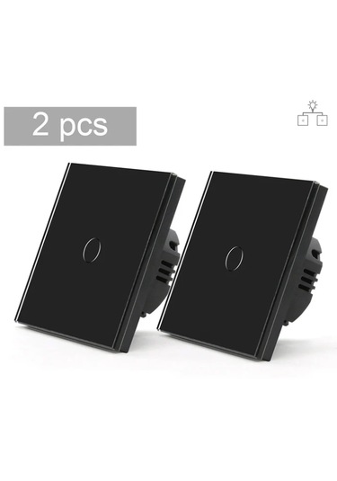 Dokunmatik Anahtarlar 2 Yönlü Kontrol Duvar Anahtarı Nötr Hat Gerektirmeyen 2'li Paket Cam Panel Siyah