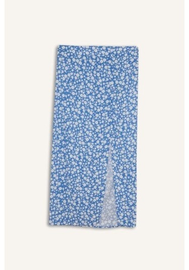 DeFacto A Kesim Çiçek Desenli Yüksek Bel Yırtmaçlı Midi Etek F0526AX25SPBE515