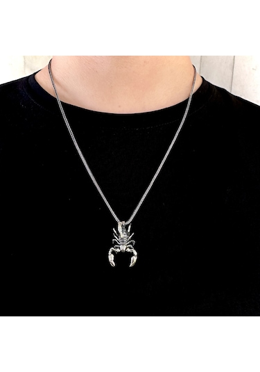 Modasilvers 925 Ayar Gümüş Akrep Tasarım Erkek Kolye Gümüş