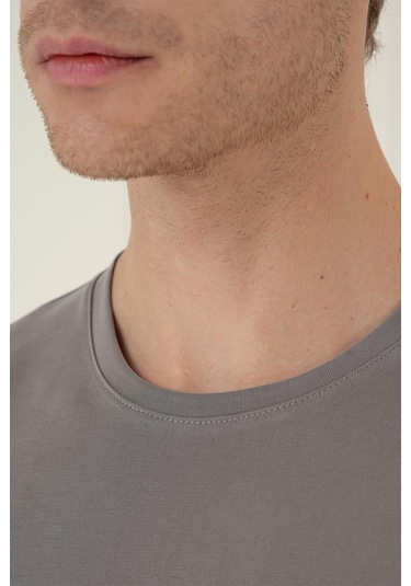 Comfort Fit Bisiklet Yaka Modal Kısa Kol Casual Vizon Tişört Ts 895 Vizon