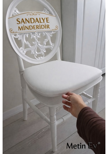 "2 Adet Süngerli Sandalye Minderi Fermuarlı, Arkadan Geçme Lastikli, Konforlu Oturma Minderi Beyaz