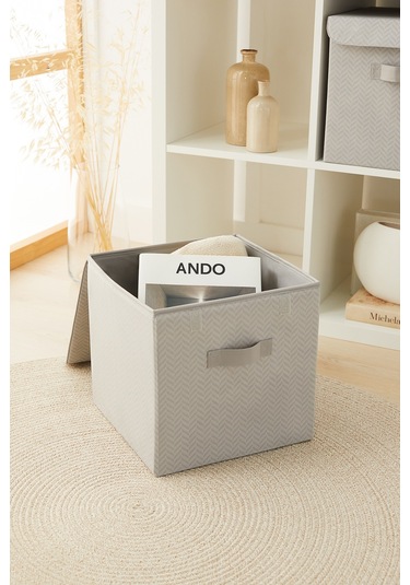 Ocean Home Textile 2'li Gri Balıksırtı Kapaklı Kutu Set 30 x 30 x 30 cm