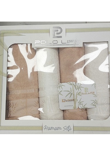Polo Life 4 Parça Bamboo Hamam Seti Büyük Boy , Banyo Havlu Takımı-krem Sütlü Kahve Krem - Kahverengi