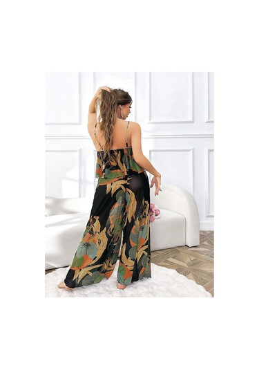 Büyük Beden Renkli Desenli İnce Askılı Salaş 2'li Takım Görsel