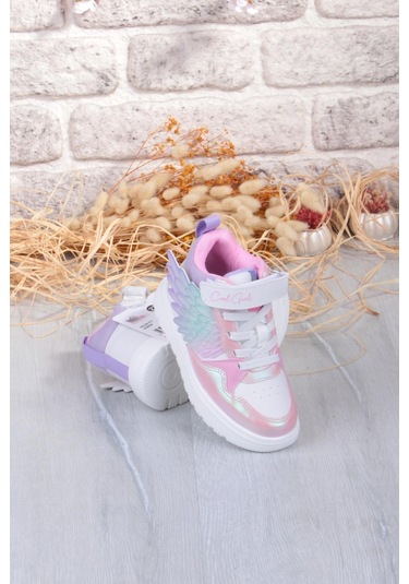 Fort Cool Helen Rahat Hafif Kanat Figürlü Bilekli Sneaker Kız Çocuk Ayakkabı Beyaz-Pembe